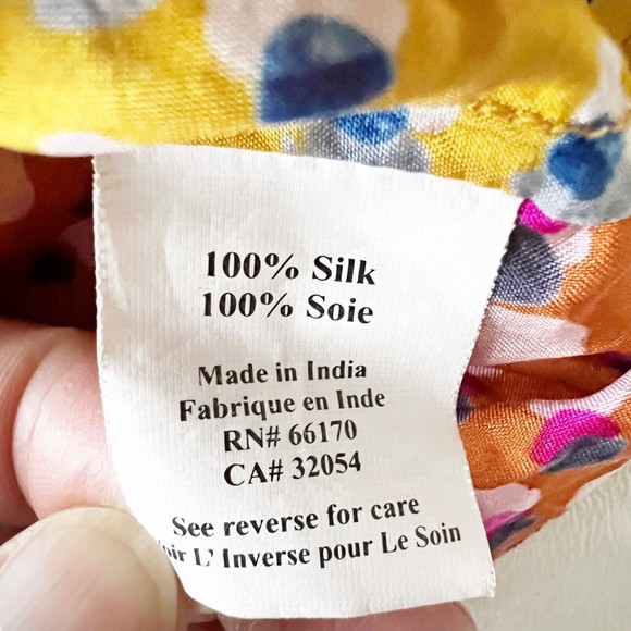 Anthropologie Silk Sanchita Placed Pixels Blouse Boxy Top Drop Raw Edge Sz L - Picture 8 of 12